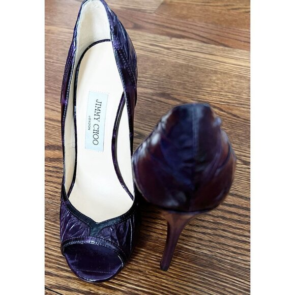 JIMMY Choo Eel Open Toe Pumps Stilettos Heels sz(7.5) - Picture 3 of 12